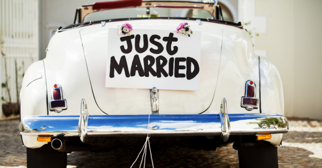 Wedding getaway vehicle for bride and groom