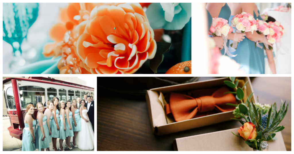Bright tangerine and energetic turquoise wedding accents for a joyful August event