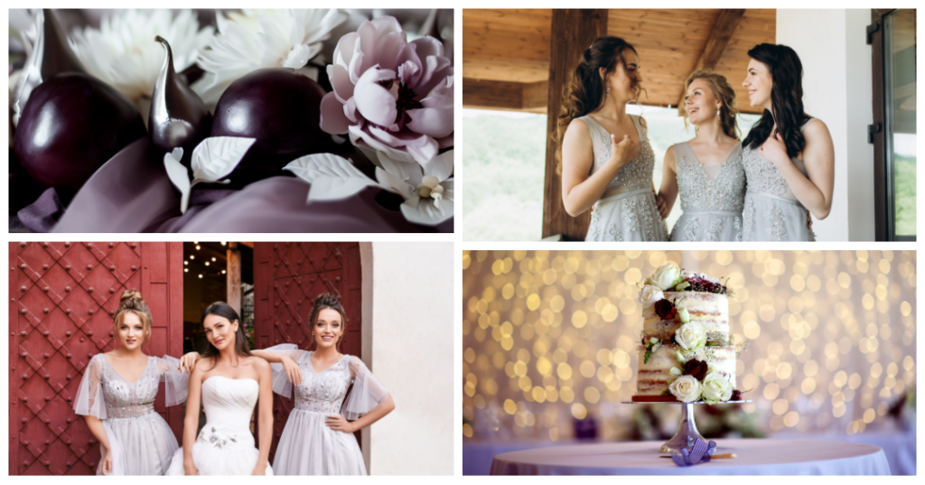 Magical plum and sophisticated silver wedding decorations for a luxurious August ceremony