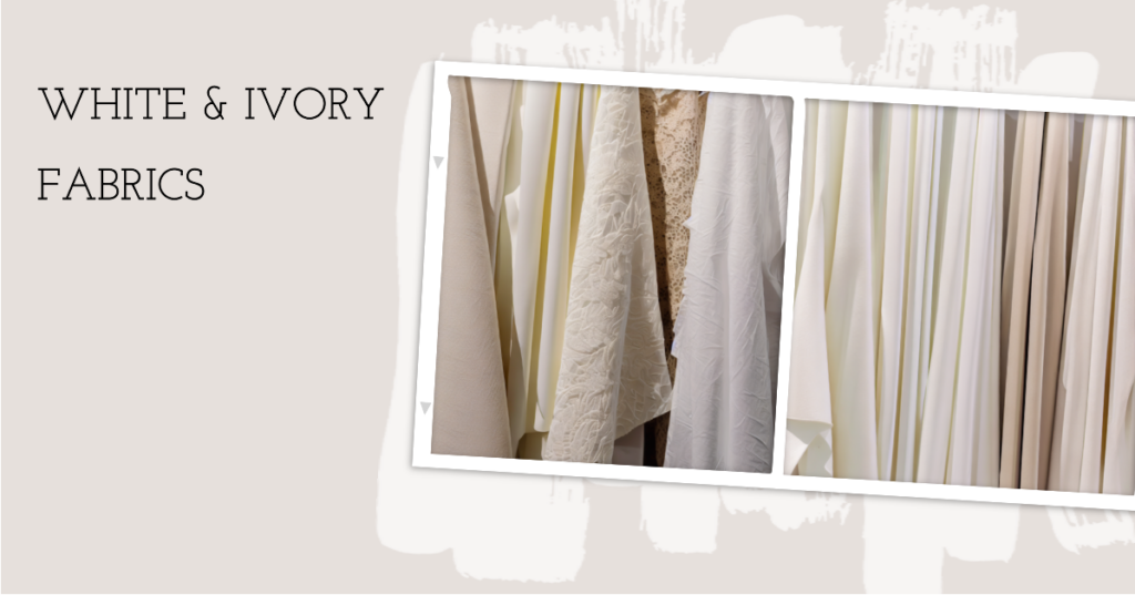 A display of different fabrics in white and ivory tones, demonstrating how the material impacts the color's appearance.
