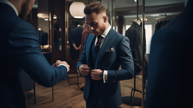 Man trying on suit to be fitted and altered
