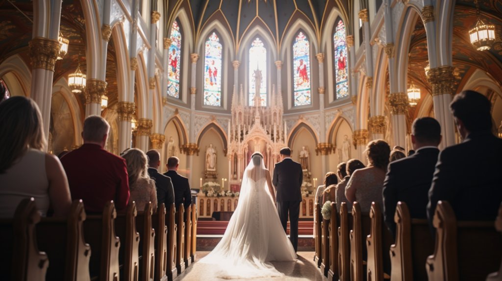 Bride and Groom getting married in a Catholic Church