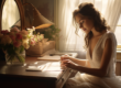 bride getting ready for wedding day and reading a letter